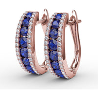 Hoop Earrings with Channel Set Round Sapphires and Pavé Diamonds by Fana - 2.13 Carat Total Gemstone Weight