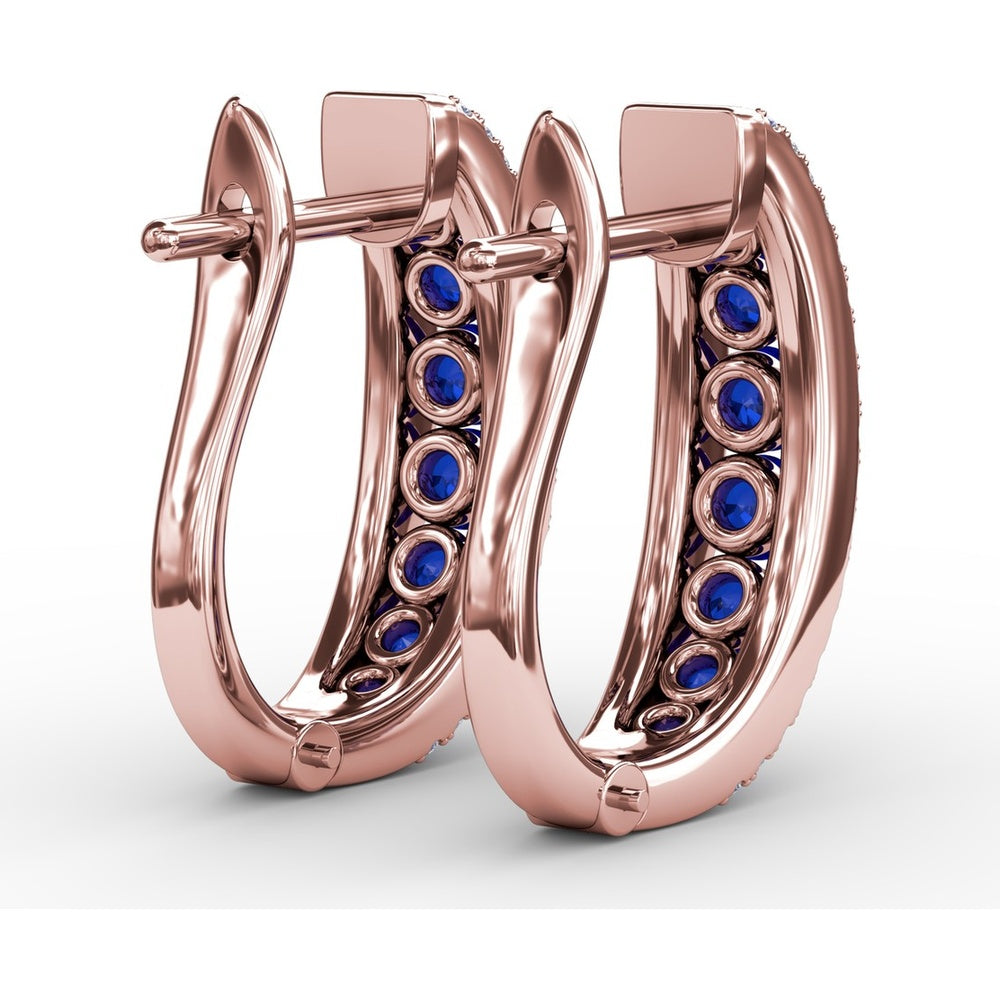 Hoop Earrings with Channel Set Round Sapphires and Pavé Diamonds by Fana - 2.13 Carat Total Gemstone Weight