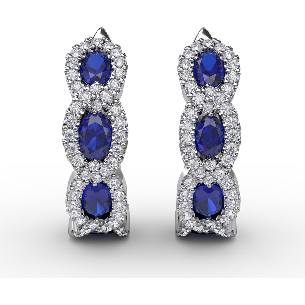 Hoop Earrings with Oval Sapphires and Diamond Halos by Fana - 1.67 Carat Total Gemstone Weight