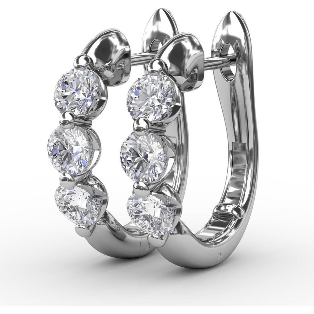 Hoop Earrings with Three Prong-Set Round Diamonds by Fana - 0.96 Carat Total Diamond Weight