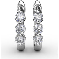 Hoop Earrings with Three Prong-Set Round Diamonds by Fana - 0.96 Carat Total Diamond Weight