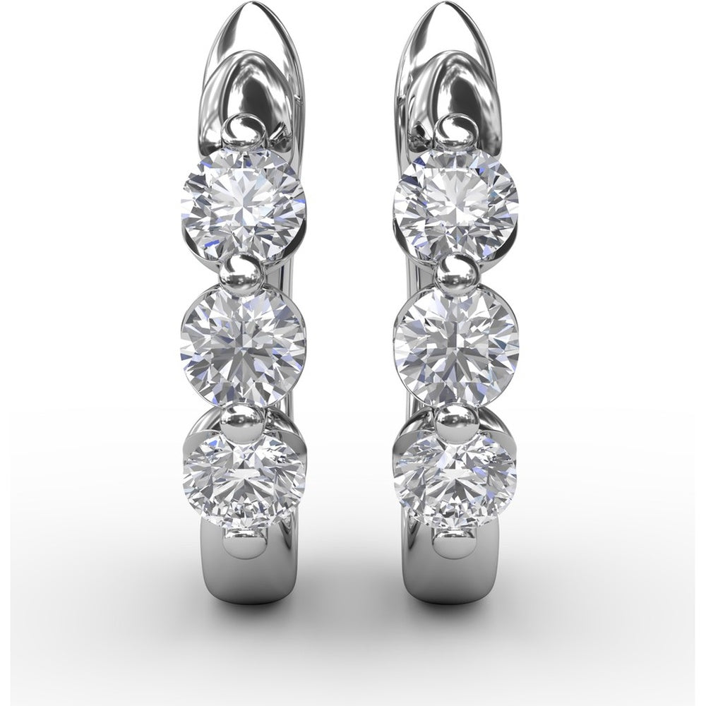 Hoop Earrings with Three Prong-Set Round Diamonds by Fana - 0.96 Carat Total Diamond Weight