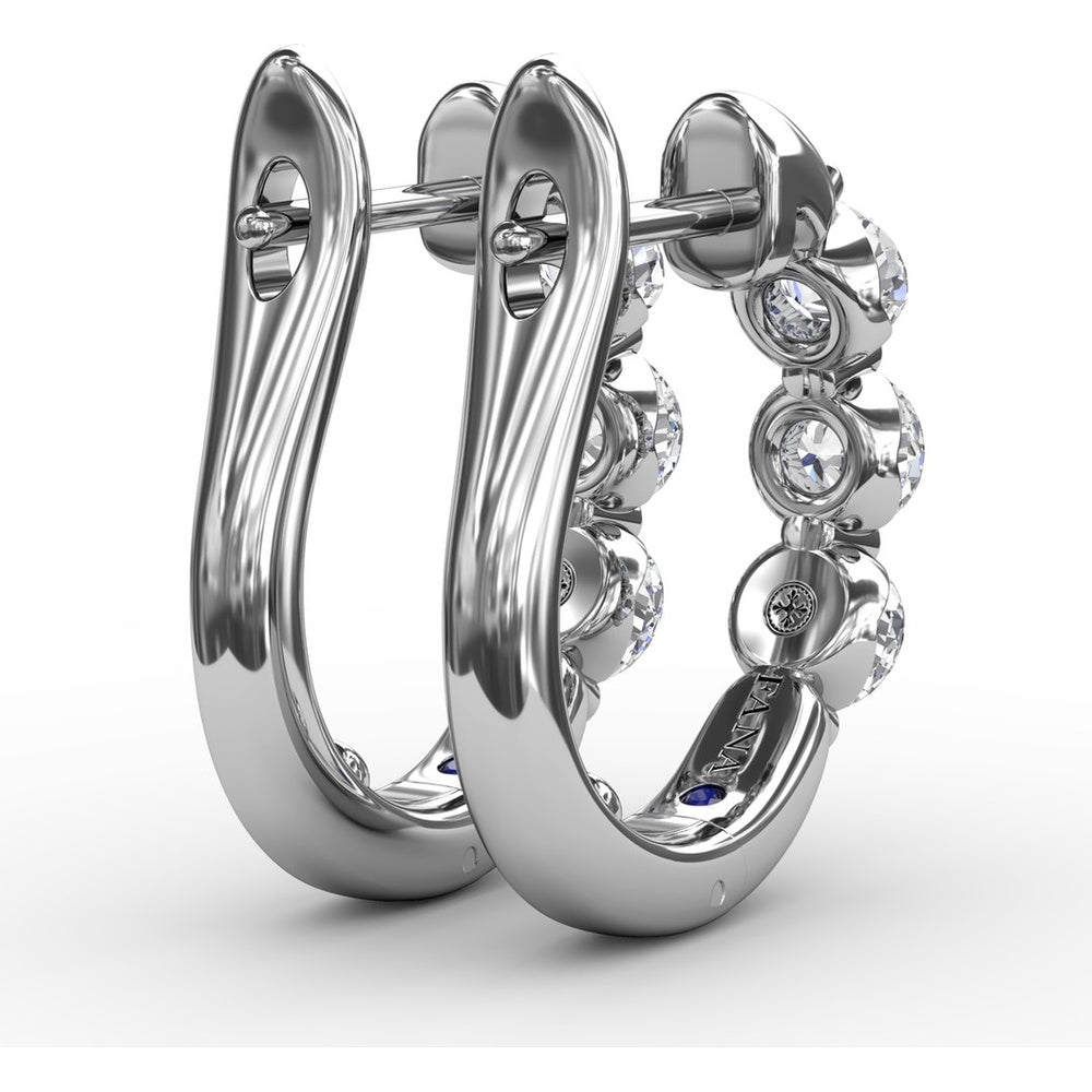 Hoop Earrings with Three Prong-Set Round Diamonds by Fana - 0.96 Carat Total Diamond Weight