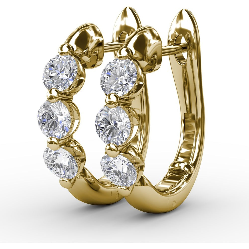 Hoop Earrings with Three Prong-Set Round Diamonds by Fana - 0.96 Carat Total Diamond Weight