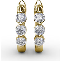 Hoop Earrings with Three Prong-Set Round Diamonds by Fana - 0.96 Carat Total Diamond Weight