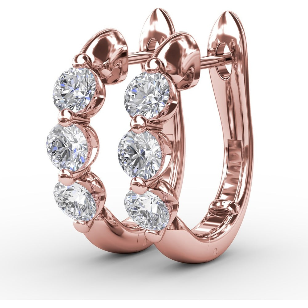 Hoop Earrings with Three Prong-Set Round Diamonds by Fana - 0.96 Carat Total Diamond Weight