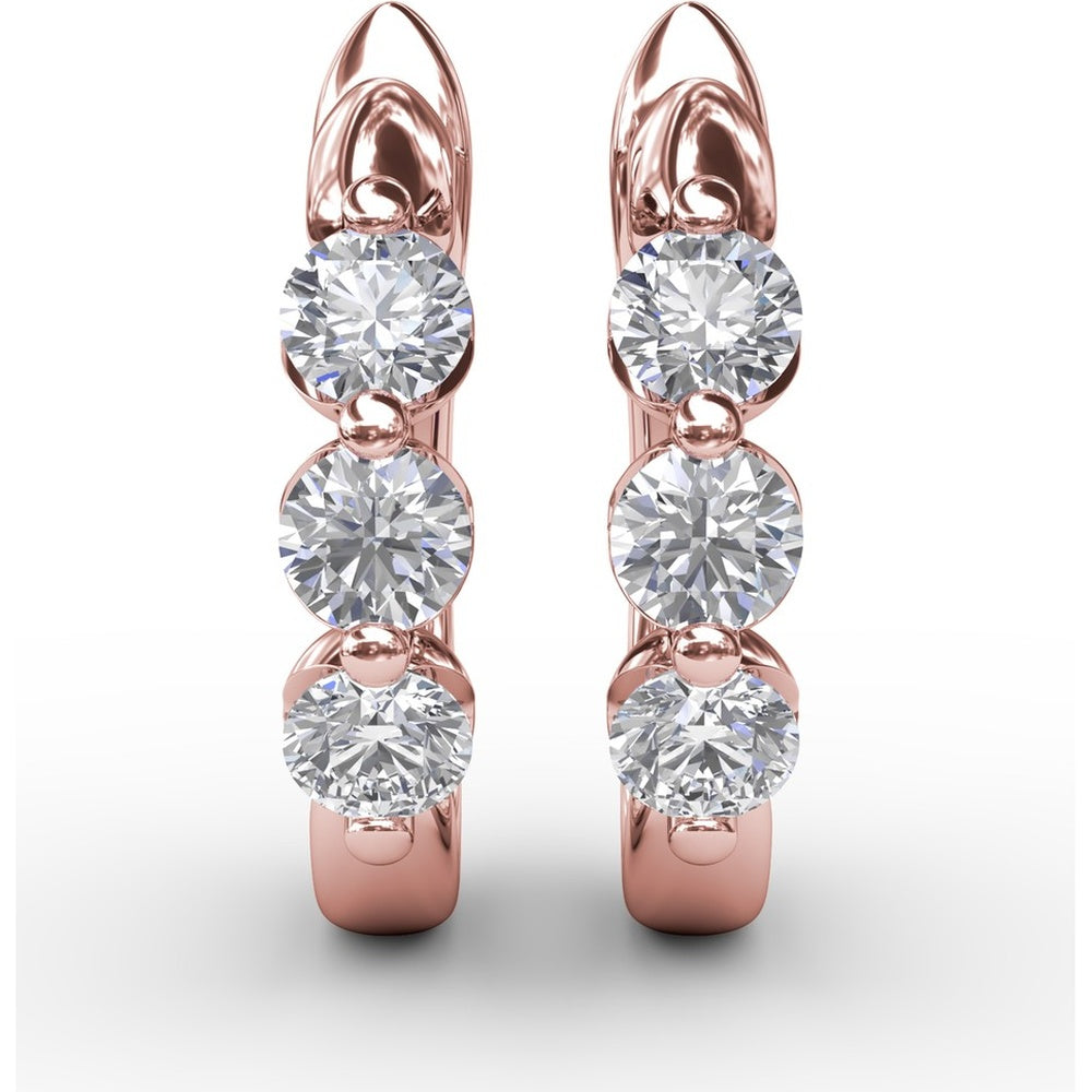 Hoop Earrings with Three Prong-Set Round Diamonds by Fana - 0.96 Carat Total Diamond Weight