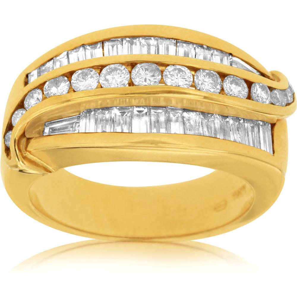 Illuminate your Love 14K Yellow Gold Diamond Wedding Ring with Baguette and Round Diamonds - 1.25 Carat Total Diamond Weight