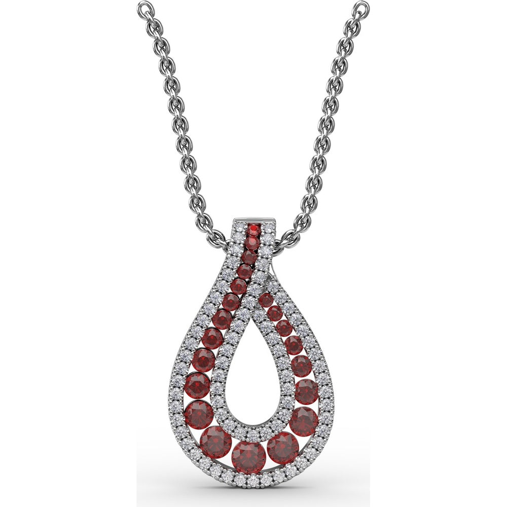 Infinity Loop Pendant with Pavé Accents and Round Rubies by Fana - 1.07 Carat Total Ruby Weight