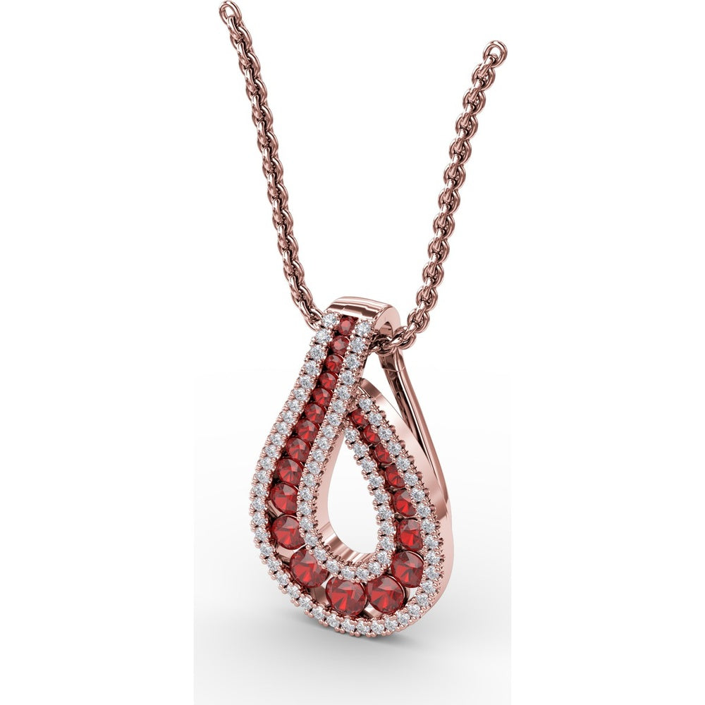 Infinity Loop Pendant with Pavé Accents and Round Rubies by Fana - 1.07 Carat Total Ruby Weight
