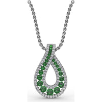 Infinity Loop Pendant with Round Emeralds and Pavé Diamonds by Fana - 0.91 Carat Total Gemstone Weight