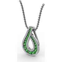 Infinity Loop Pendant with Round Emeralds and Pavé Diamonds by Fana - 0.91 Carat Total Gemstone Weight