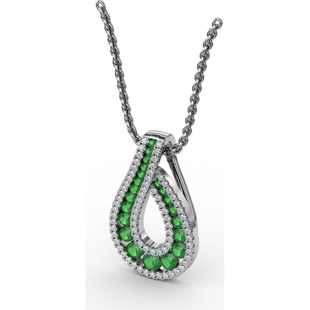 Infinity Loop Pendant with Round Emeralds and Pavé Diamonds by Fana - 0.91 Carat Total Gemstone Weight