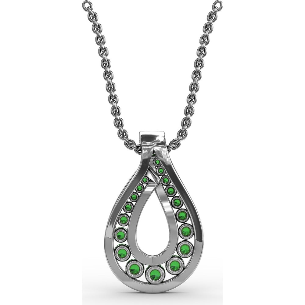 Infinity Loop Pendant with Round Emeralds and Pavé Diamonds by Fana - 0.91 Carat Total Gemstone Weight