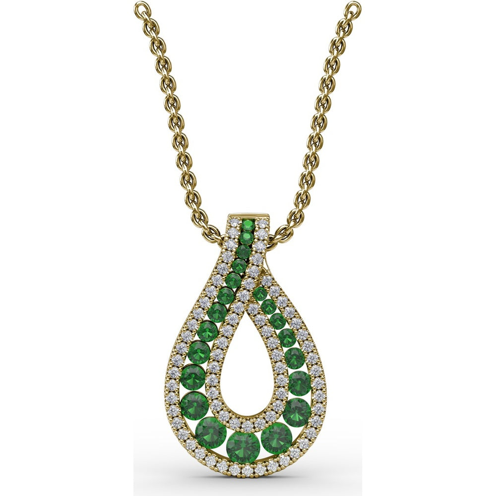 Infinity Loop Pendant with Round Emeralds and Pavé Diamonds by Fana - 0.91 Carat Total Gemstone Weight