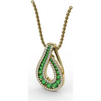 Infinity Loop Pendant with Round Emeralds and Pavé Diamonds by Fana - 0.91 Carat Total Gemstone Weight