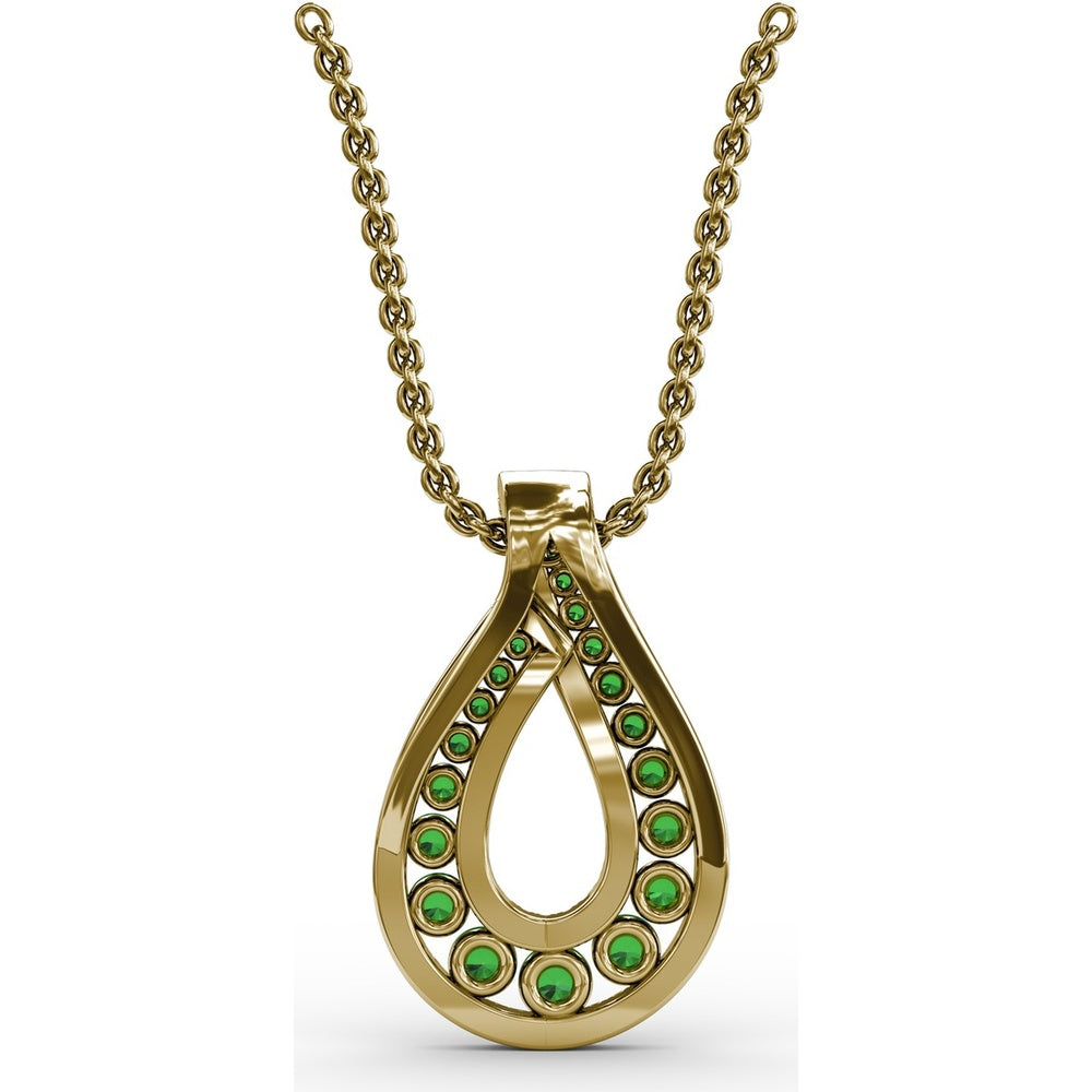 Infinity Loop Pendant with Round Emeralds and Pavé Diamonds by Fana - 0.91 Carat Total Gemstone Weight