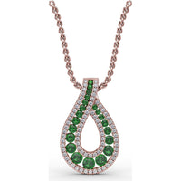 Infinity Loop Pendant with Round Emeralds and Pavé Diamonds by Fana - 0.91 Carat Total Gemstone Weight