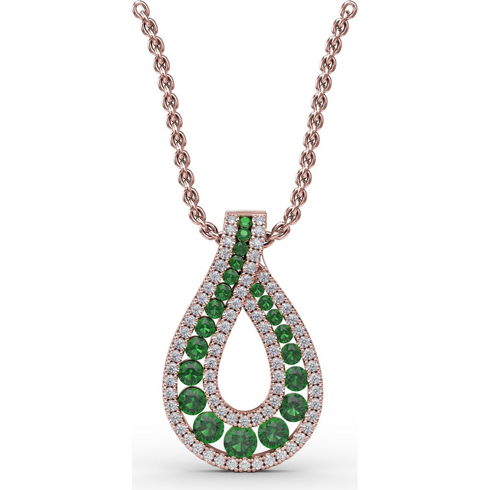 Infinity Loop Pendant with Round Emeralds and Pavé Diamonds by Fana - 0.91 Carat Total Gemstone Weight