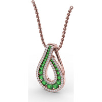 Infinity Loop Pendant with Round Emeralds and Pavé Diamonds by Fana - 0.91 Carat Total Gemstone Weight
