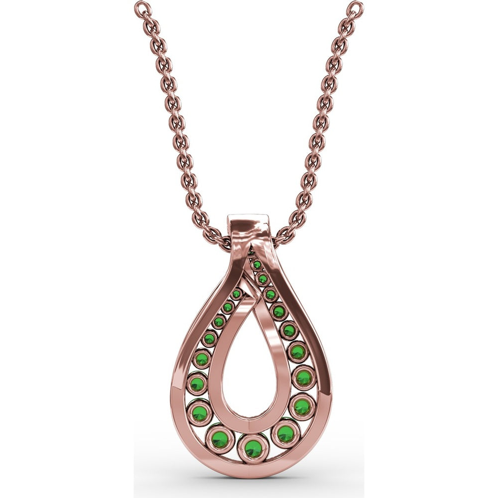 Infinity Loop Pendant with Round Emeralds and Pavé Diamonds by Fana - 0.91 Carat Total Gemstone Weight