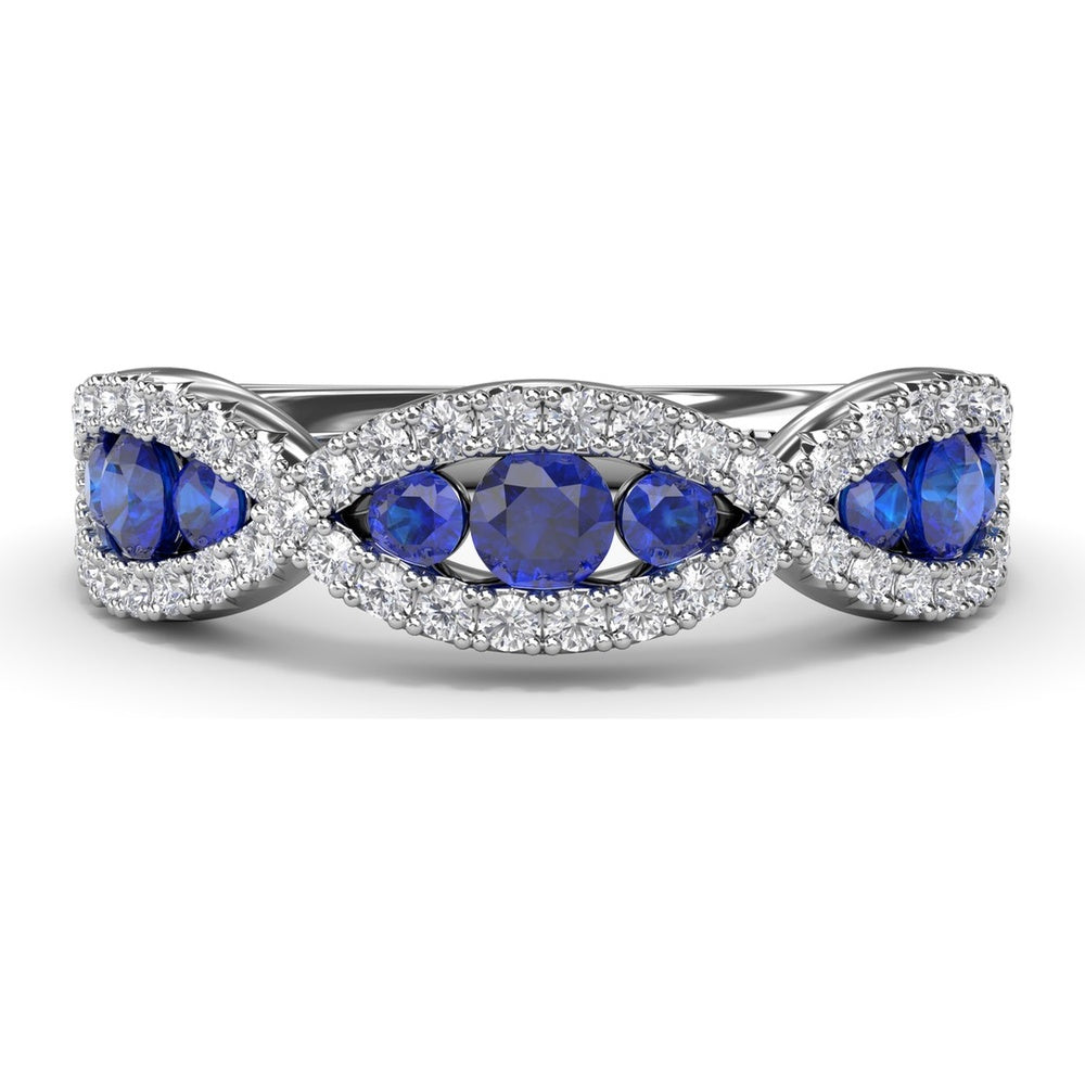 Infinity Twist Sapphire and Diamond Band with Pear and Round Sapphires by Fana - 0.95 Carat Total Gemstone Weight