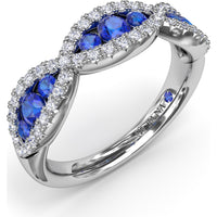 Infinity Twist Sapphire and Diamond Band with Pear and Round Sapphires by Fana - 0.95 Carat Total Gemstone Weight