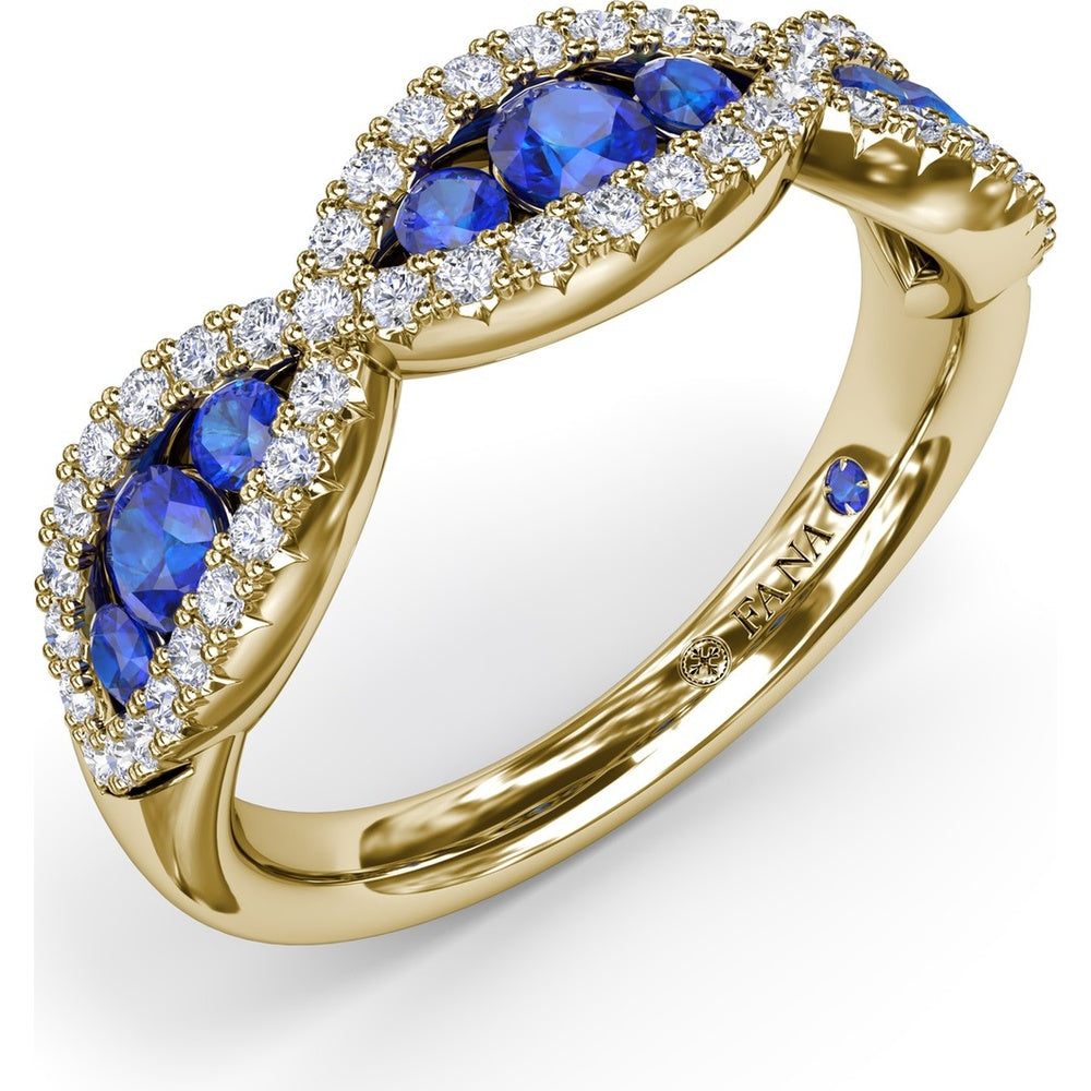 Infinity Twist Sapphire and Diamond Band with Pear and Round Sapphires by Fana - 0.95 Carat Total Gemstone Weight