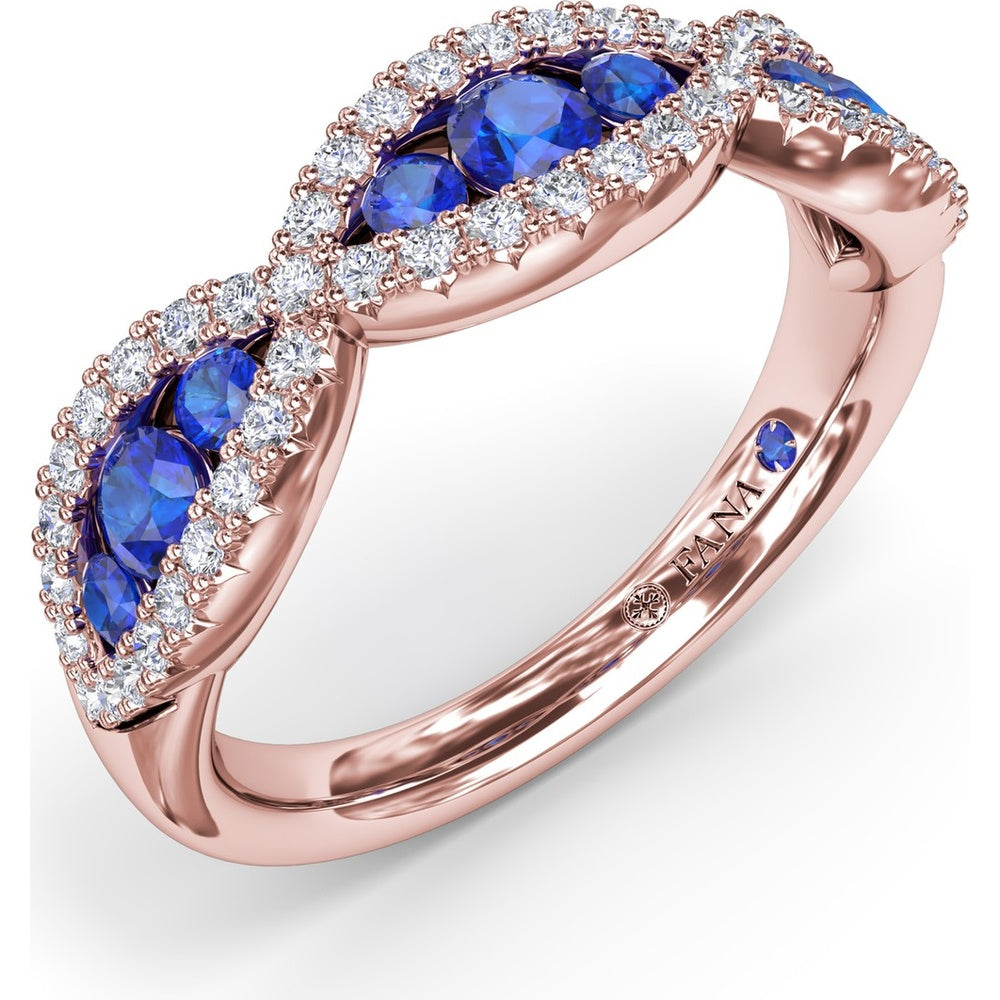 Infinity Twist Sapphire and Diamond Band with Pear and Round Sapphires by Fana - 0.95 Carat Total Gemstone Weight