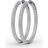 Inside-Out Pavé Diamond Hoop Earrings with Shared-Prong Round Diamonds by Fana - 3.22 Carat Total Diamond Weight