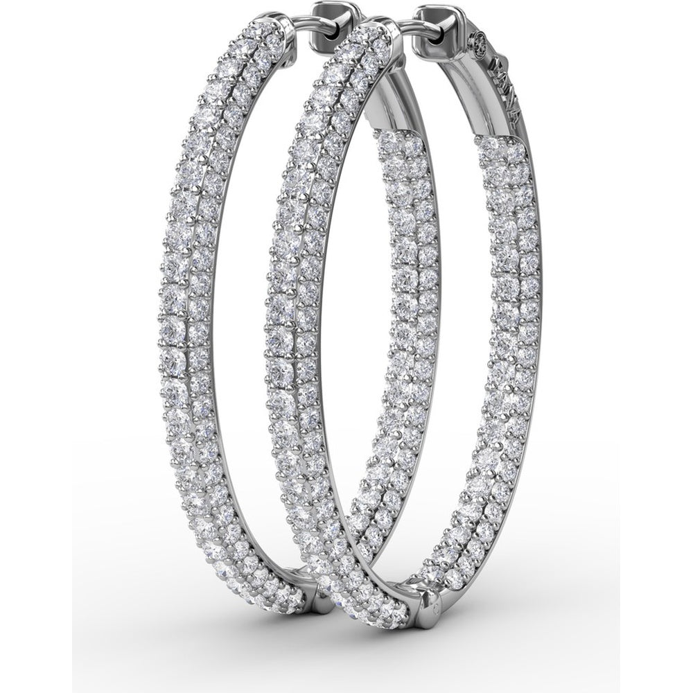 Inside-Out Pavé Diamond Hoop Earrings with Shared-Prong Round Diamonds by Fana - 3.22 Carat Total Diamond Weight