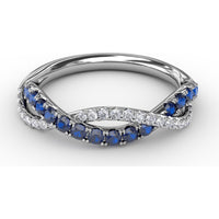 Intertwined Band Ring with Round Sapphires and Pavé Set Diamonds by Fana - 0.63 Carat Total Gemstone Weight