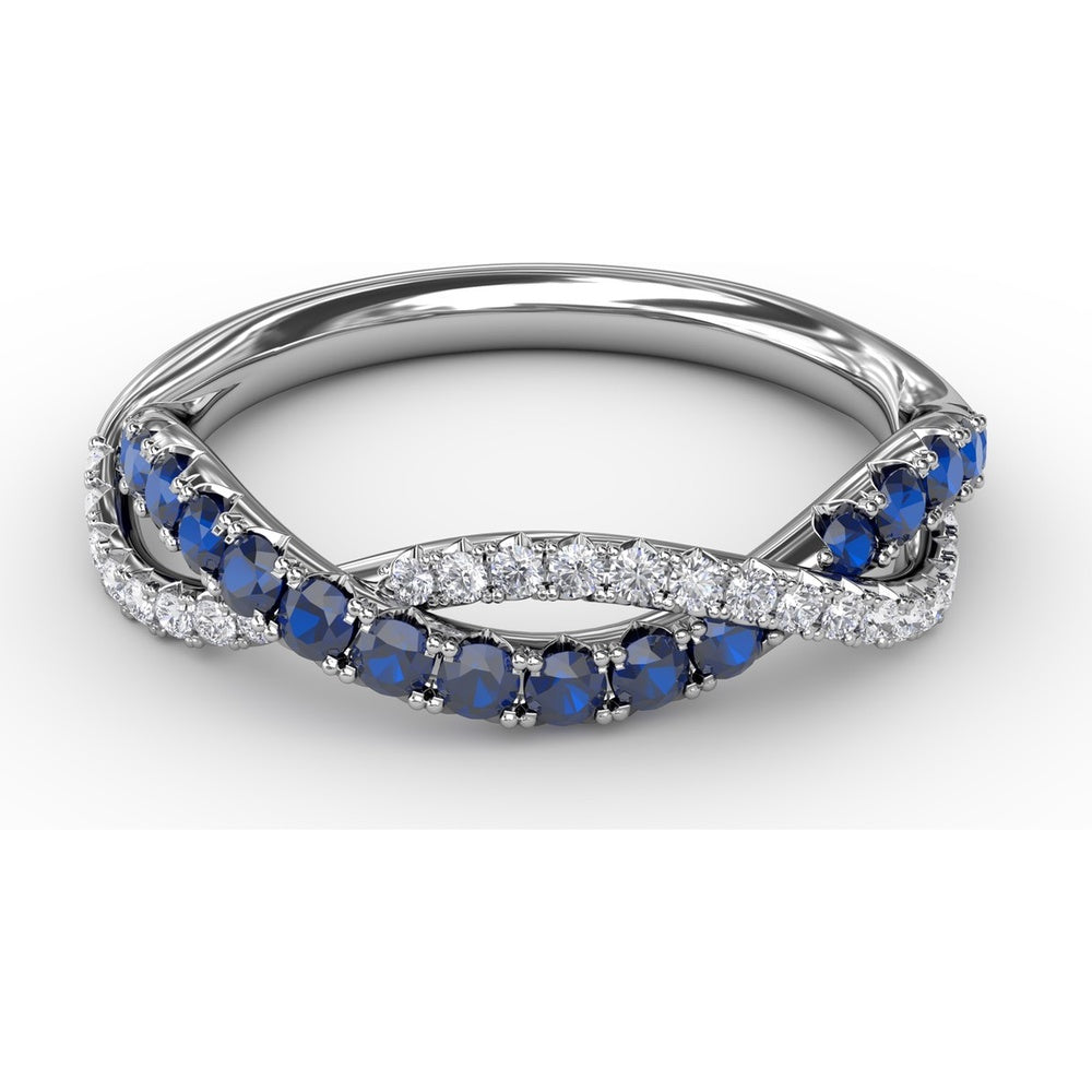 Intertwined Band Ring with Round Sapphires and Pavé Set Diamonds by Fana - 0.63 Carat Total Gemstone Weight