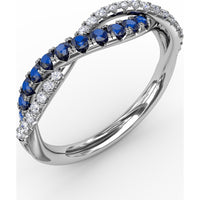 Intertwined Band Ring with Round Sapphires and Pavé Set Diamonds by Fana - 0.63 Carat Total Gemstone Weight