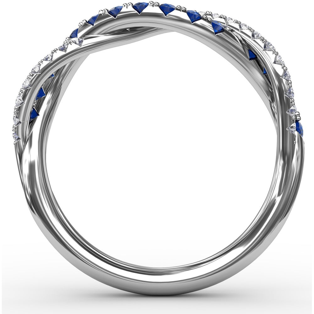 Intertwined Band Ring with Round Sapphires and Pavé Set Diamonds by Fana - 0.63 Carat Total Gemstone Weight