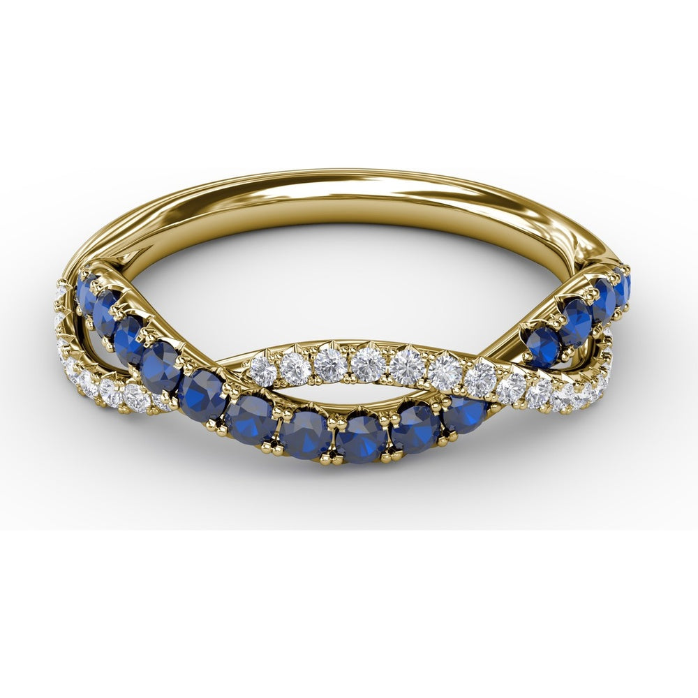 Intertwined Band Ring with Round Sapphires and Pavé Set Diamonds by Fana - 0.63 Carat Total Gemstone Weight