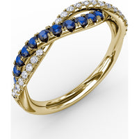 Intertwined Band Ring with Round Sapphires and Pavé Set Diamonds by Fana - 0.63 Carat Total Gemstone Weight