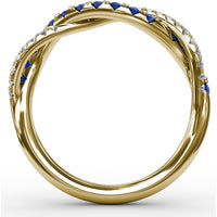 Intertwined Band Ring with Round Sapphires and Pavé Set Diamonds by Fana - 0.63 Carat Total Gemstone Weight