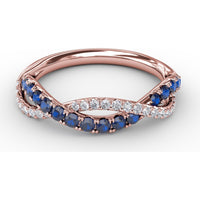 Intertwined Band Ring with Round Sapphires and Pavé Set Diamonds by Fana - 0.63 Carat Total Gemstone Weight