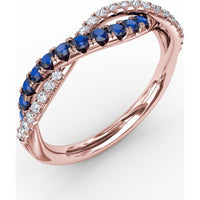 Intertwined Band Ring with Round Sapphires and Pavé Set Diamonds by Fana - 0.63 Carat Total Gemstone Weight