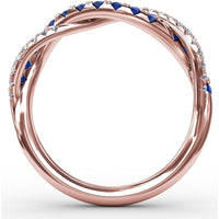 Intertwined Band Ring with Round Sapphires and Pavé Set Diamonds by Fana - 0.63 Carat Total Gemstone Weight