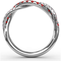 Intertwined Openwork Ring with Round Rubies and Pavé Diamonds by Fana - 0.63 Carat Total Gemstone Weight