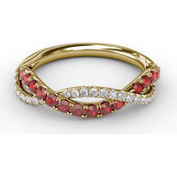 Intertwined Openwork Ring with Round Rubies and Pavé Diamonds by Fana - 0.63 Carat Total Gemstone Weight