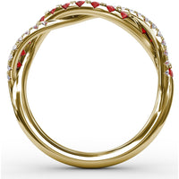 Intertwined Openwork Ring with Round Rubies and Pavé Diamonds by Fana - 0.63 Carat Total Gemstone Weight