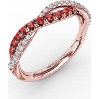 Intertwined Openwork Ring with Round Rubies and Pavé Diamonds by Fana - 0.63 Carat Total Gemstone Weight