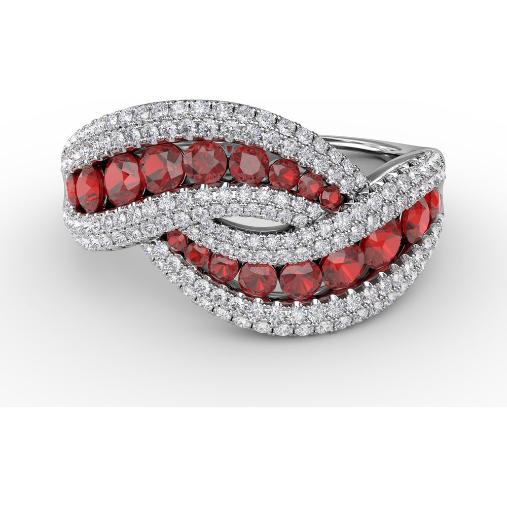 Intertwining Band with Round Rubies and Pavé Diamonds by Fana - 2.52 Carat Total Gemstone Weight