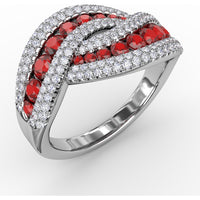 Intertwining Band with Round Rubies and Pavé Diamonds by Fana - 2.52 Carat Total Gemstone Weight