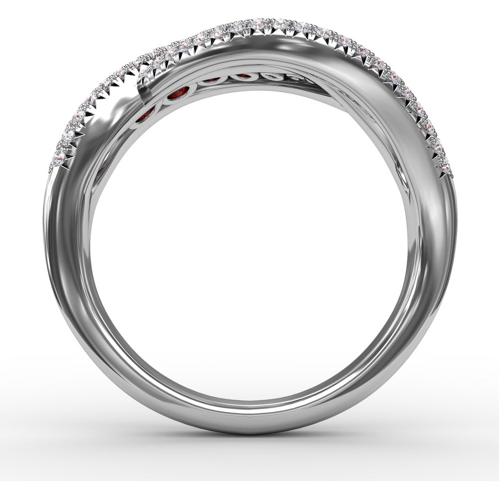 Intertwining Band with Round Rubies and Pavé Diamonds by Fana - 2.52 Carat Total Gemstone Weight