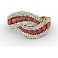 Intertwining Band with Round Rubies and Pavé Diamonds by Fana - 2.52 Carat Total Gemstone Weight