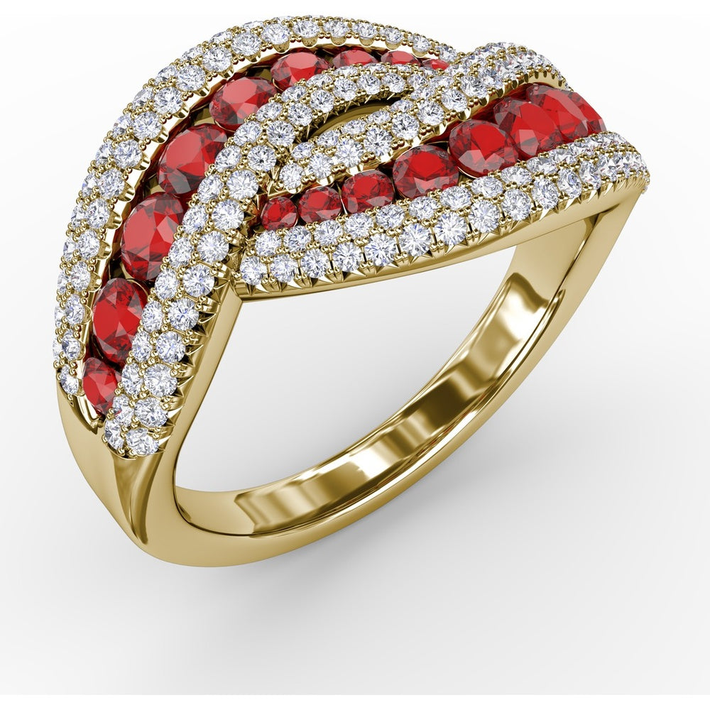 Intertwining Band with Round Rubies and Pavé Diamonds by Fana - 2.52 Carat Total Gemstone Weight